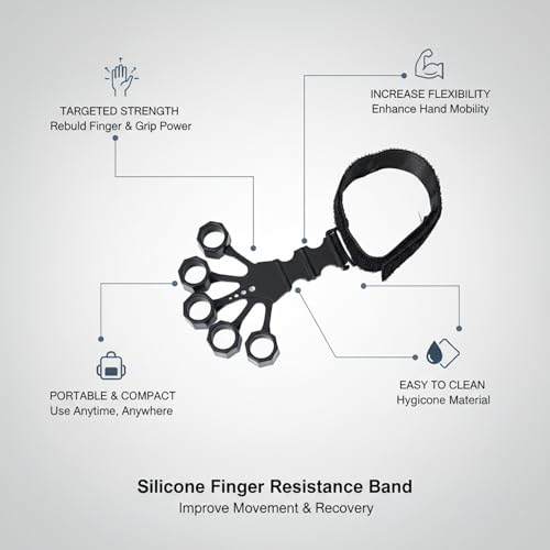 Silicone Finger Extensor Resistance Band for Hand Exercise & Grip Training - Portable Workout Tool for Musicians, Climbers & Fitness (Black, 1 Pack)
