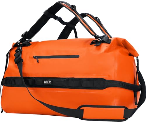 MIER Large Waterproof Duffel Bag - 60L/80L Dry Bag Backpack | Detachable Backpack Straps; Multi-Pockets; Roll-Top with Hook-and-Loop Closure; Motorcycle, Kayaking, Gym, Beach, Boating - color: Orange, size: 80L