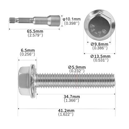 M6x35mm Serrated Flanged Hex Head Screws Bolts 25pcs HS/JXLS-10 | 304 Stainless Steel, External Hex Machine Screws, Equipped with Hex Sleeve, for Construction, for Automotive, for Industrial - size: M6x35mm