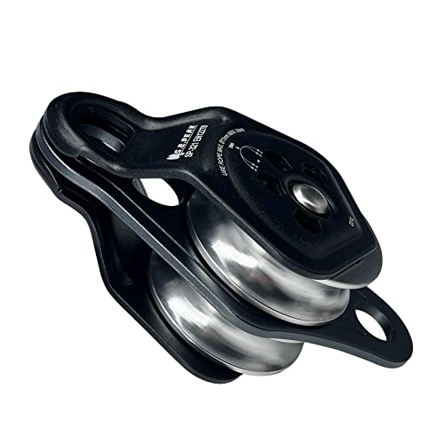 30kN Upgraded Rescue Double Pulley Sheave with Swing Plate,CE High Strength Pulley for Backyard Zipline, Climbing, Rock Rescue Lifting, Hauling, Fit Rope up to 13 mm/Holds Up to 6750lbs,Black - color: Black