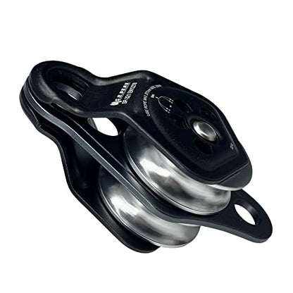 30kN Upgraded Rescue Double Pulley Sheave with Swing Plate,CE High Strength Pulley for Backyard Zipline, Climbing, Rock Rescue Lifting, Hauling, Fit Rope up to 13 mm/Holds Up to 6750lbs,Black - color: Black