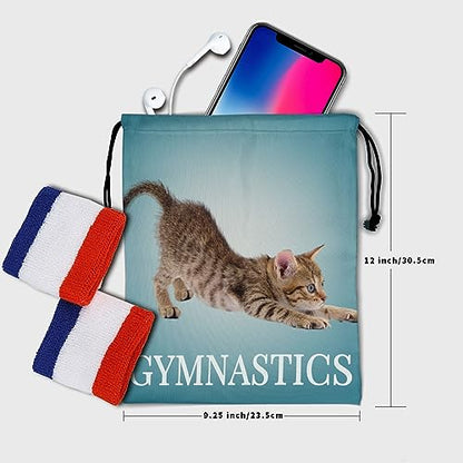 Gymnastics Grip Bag for Gymnasts Gymnastic Drawstring Bag Gym Athlete Bag - color: Blue Gymnastics Cat, size: 9.25" x 12" (Pack of 1)