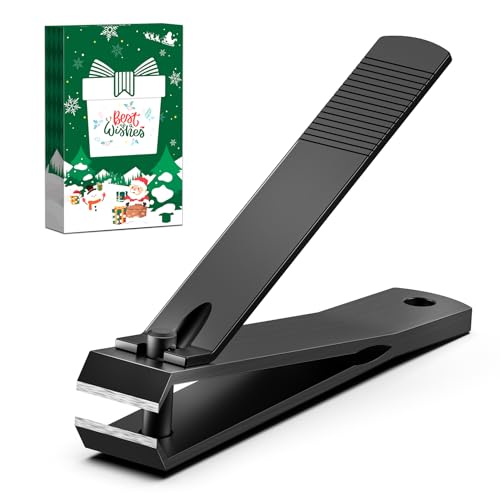 BALUCA Straight Toenail Clippers for Thick Nails | Heavy Duty Toenail Clippers for Seniors & Adults | Flat Edge Nail Clipper with Protective Case | Ideal Christmas Stocking Stuffers for Men & Women - color: Black With Protective Case