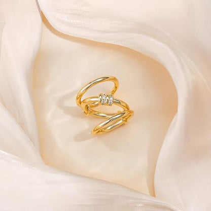 Gold Stackable Rings for Women Non Tarnish, Dainty 14K Gold/Silver Plated Cubic Zirconia Spinelli Ring Chunky Multi Rings Mixed Metals Ring Stack Set Non Tarnish Jewelry - color: Plain-Gold, size: 11