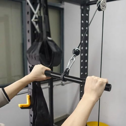 Pulldown Straight Bar Rotating Steel with Rubber Grips LAT Pull Down Handle for Pulley Cable Machine Triceps Training Rowing Machine Attachment for Home Gym Strength Exercise
