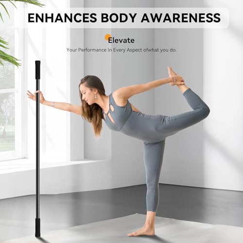 Krightlink Yoga Stick 5ft Adjustable Stretching Stick, Versatile Exercise Stick Non-Slip Ends and Sponge Handles for Fitness, Flexibility and Balance, Posture Correction - Black