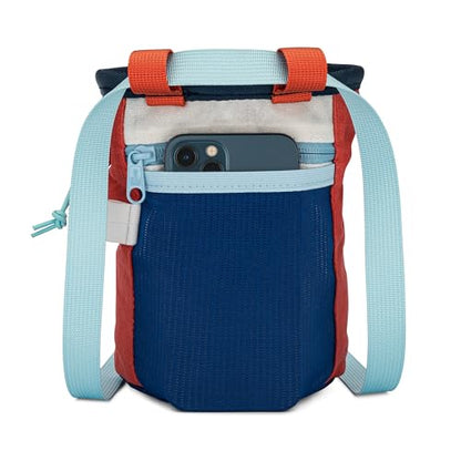 Oso Supply Co - Waxed Canvas Chalk Bag - Zipper Pocket & Mesh Pouch for Bouldering, Rock Climbing, Gym, Weightlifting – Water-Resistant, Adjustable Belt, Wide Opening - color: Red / Blue / White