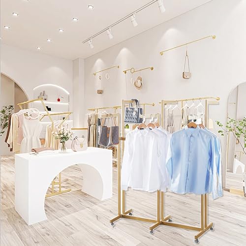 Floor Standing Metal Garment Rack - Heavy Retail Display Racks With Wheels, 8 Arms Clothing Rack, Square Tubing Portable Shirt Racks, Merchandise Display For Hanging Clothes (L-gold) - color: L-gold
