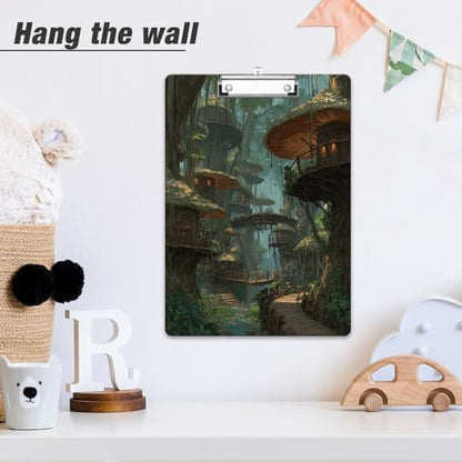 Rimilak Wood Clipboard, 8.5x11 Hardboard Clip Board, Jungle Cabin | Fun Design, Cute Custom Pattern, 9 x 12.5 in Letter Size for Classroom, Teachers, Kid, Woman, School & Office Supply - color: Jungle Cabin