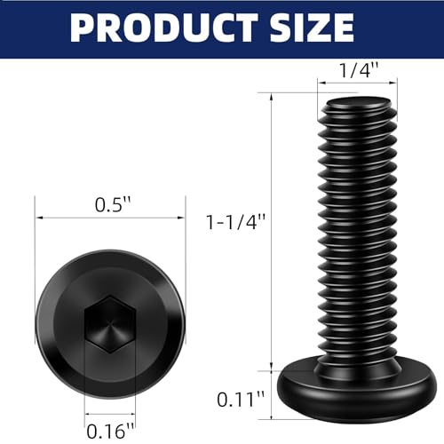 1/4-20 x 1-1/4" Flat Head Socket Head Screw Furniture Bolts Countersunk Connector Screws, Stainless Steel 18-8 (304), Black Oxide, Fully Threaded, 25 PCS - size: 1/4-20 x 1-1/4"