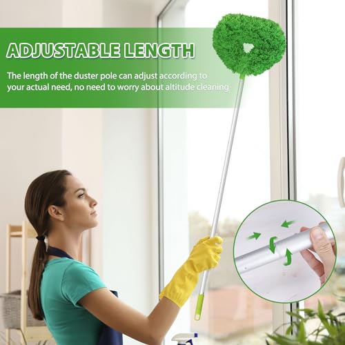 FONUNO Ceiling Fan Cleaner Duster High Ceiling Extended Fan Blade Cleaner | Reusable Microfiber Ceiling Fan Duster with Extension Handle from 13 to 50 Inch for Furniture Bookshelves Wall Door, Green - color: Green