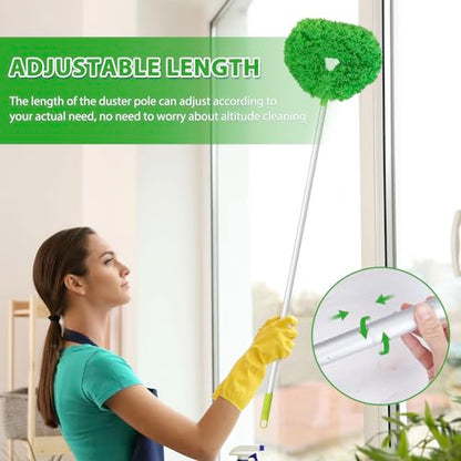 FONUNO Ceiling Fan Cleaner Duster High Ceiling Extended Fan Blade Cleaner | Reusable Microfiber Ceiling Fan Duster with Extension Handle from 13 to 50 Inch for Furniture Bookshelves Wall Door, Green - color: Green