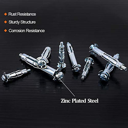 42-Pcs 6 Sizes Heavy Duty Zinc Plated Steel Molly Bolt Hollow Drive Hollow Wall Anchor Screws Assortment Kit for Drywall Sheetrock
