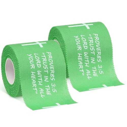 MiniInflat 2 Pcs Christian Cross Athletic Tape Sports Tape 2in x 23ft Religion Jesus Wrist Wrap for Soccer Football Baseball, Gift for Graduation Teacher Nurses Week Pentecost(Green,Proverbs) - color: Green, style: Proverbs