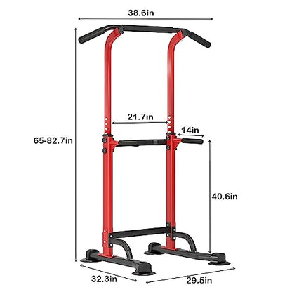 SogesHome Multi-Function Power Tower Pull Up Bar Dip Station for Home Gym | Height Adjustable PullUp Dip Stand, Full Body Strength Training Equipment, Fitness Workout for Push Ups Dips, 330LB Capacity - color: Red