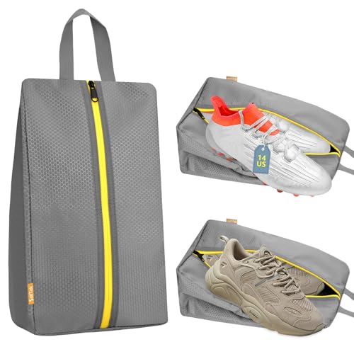 SelfTek Smell Proof Shoe Bags for Travel - Odor-Absorbing Cleat Bags for Sports, Water-Resistant Travel Shoe Organizer with Active Carbon Fabric, Lightweight Shoe Storage for Gym, G-olf, Cleats - color: Grey