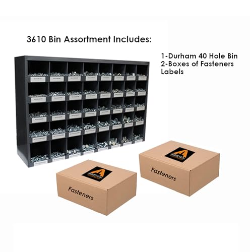 Titan Industrial Supply-3610 Piece Bolt Bin Kit Grade 8 Yellow Zinc Nut Bolt Washer Assortment, Hex Head Cap Screws, Flat and Lock Washers USS 40 Hole Bin
