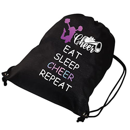 JYTAPP Cheer Drawstring Bag for Cheerleading Gifts Eat Sleep Cheer Gym Cheer Team Gifts Practice Bag for Cheerleaders (black)