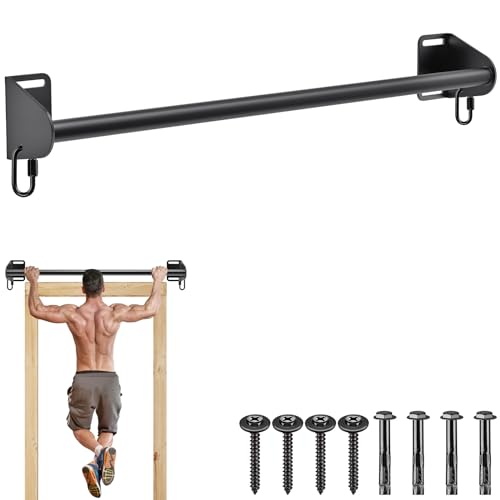 SELEWARE Fully Welded Heavy Duty Pull Up Bar Wall Mount Chin Up Bar for Doorway, Beam & Joist | Mounted Pull Up Bar with Resistance Band Hooks, Supports 440 lb Capacity