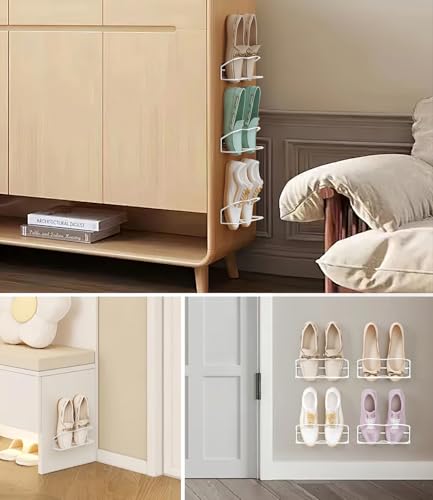 Wall Mounted Shoe Rack 6 Pack, with Sticky Hanging Strips, Metal Wall Shoe Storage, Hanging Shoe Organizer for Door/RV/Wall