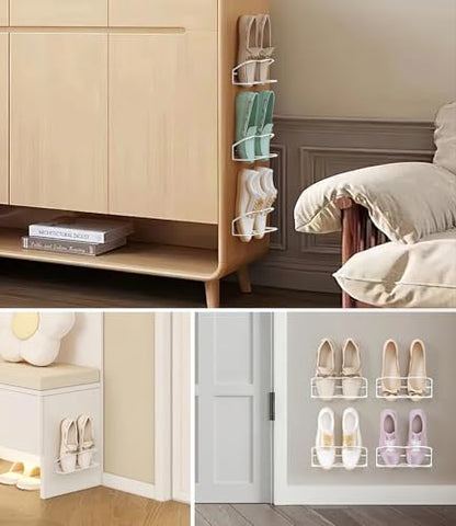 Wall Mounted Shoe Rack 6 Pack, with Sticky Hanging Strips, Metal Wall Shoe Storage, Hanging Shoe Organizer for Door/RV/Wall