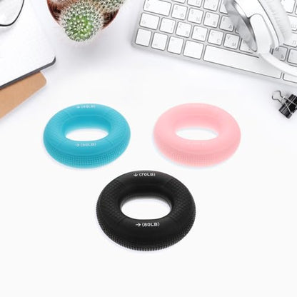 3pcs Silicone Hand Grip Strength Trainer Set Adjustable Resistance Rings 20-80lbs for Finger Strengthening, Hand Massage, Rehabilitation, and Rock Climbing Exercise
