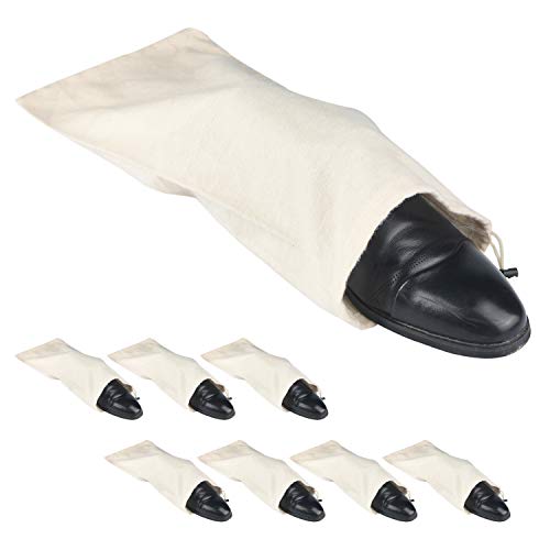 PlasMaller Shoe Storage Bags 100% Cotton with Drawstring for Men and Women for Travel Protecting and Storing Shoes - color: Beige, Set of 8
