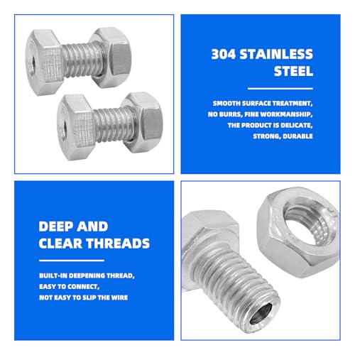 15pcs Hollow External Hexagon Screw, M6/M8/M10 Cylindrical Hollow Bolt, 304 Stainless Steel Lamp Threading Screws Through Hole Bolt with Nut, Screw Length:16mm