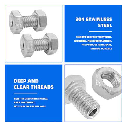 15pcs Hollow External Hexagon Screw, M6/M8/M10 Cylindrical Hollow Bolt, 304 Stainless Steel Lamp Threading Screws Through Hole Bolt with Nut, Screw Length:16mm