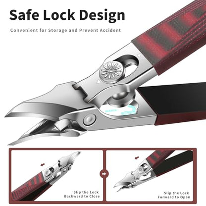 Large-Opening Pointed-Edge Nail Clipper - Detailed Trimming for Narrow Areas - G10 Handle & Stainless Steel Blades - Suited for Ingrown-Nail, Thick-Nail Users & Seniors(Straight Red C) - color: Straight Red C