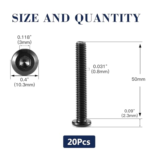 M5 x 50mm 20Pcs Flat Head Hex Socket Cap Screws Bolts, 304 Stainless Steel 18-8, Full Thread, Black Oxide by SG TZH (with Hex Spanner) - size: M5 x 50mm