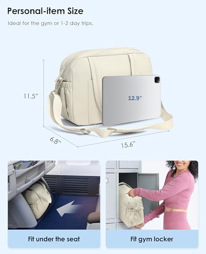 Gym Bag for Women, Travel Duffle Bags with Wet Pocket, Lightweight Carry on Bag Overnight Weekender Duffel Bag, Water Resistant (Beige) - color: Beige