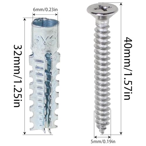 Heyous 20PCS M6x32 Heavy Duty Metal Hollow Wall Anchor with Screws Hardware Fasteners Wooden Walls and Hinge Holes Repair Fittings
