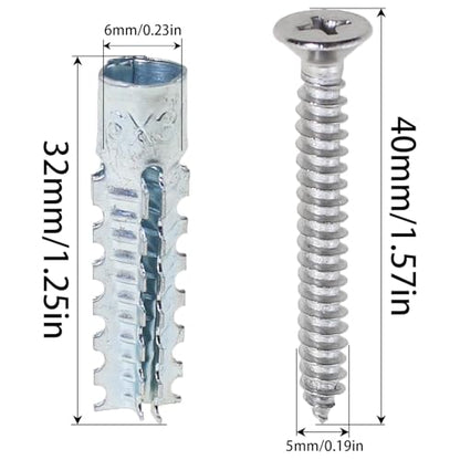 Heyous 20PCS M6x32 Heavy Duty Metal Hollow Wall Anchor with Screws Hardware Fasteners Wooden Walls and Hinge Holes Repair Fittings