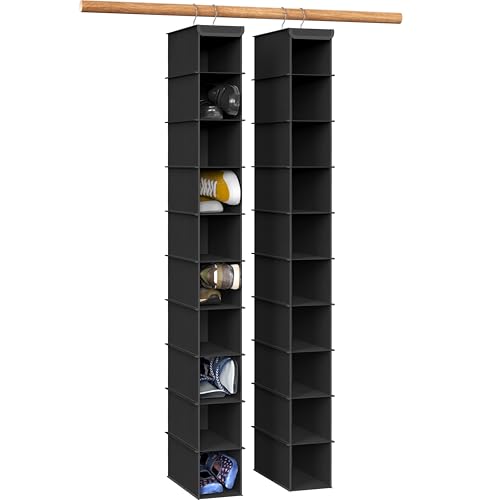 Simple Houseware 2 Pack 10 Shelves Hanging Shoe Organizer, Black | Dual Metal Hooks, Holds Up to 20 lbs, for Narrow Space - color: Black, size: 2-Pack