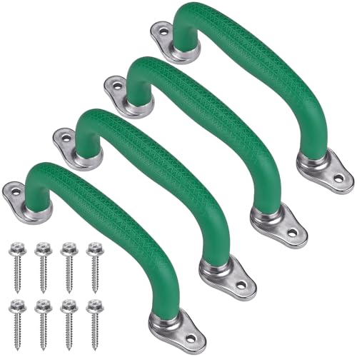 SELEWARE 4Pcs Green Playground Safety Handles Kids Playground Grab Handles | Non-Slip Durable Indoor Outdoor Playset Hand Grips for Playhouse, Treehouse, Climbing Frame, Jungle Gym, Swing Set - color: Green (4 Pack)
