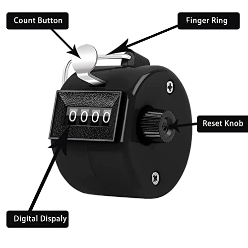 Counter Clicker 4-Digit Number Count, Handheld Mechanical Counters Clickers Pitch Counter for Coaching, Knitting, People, Lap, Fishing, Golf, Toddler & Fidget（6 color You can choice - color: 6pack-black