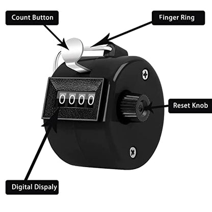 Counter Clicker 4-Digit Number Count, Handheld Mechanical Counters Clickers Pitch Counter for Coaching, Knitting, People, Lap, Fishing, Golf, Toddler & Fidget（6 color You can choice - color: 6pack-black