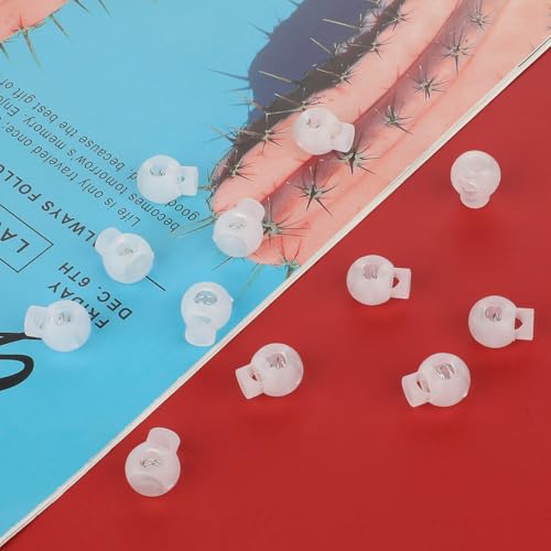 Hariendny 10 PCS Cord Locks Plastic Spring Cord Locks Single Hole Toggle Drawstring Clip Clear Stoppers Fastener Slider Ball Shape Luggage Lanyard Stopper for Drawstrings Paracord Shoelaces