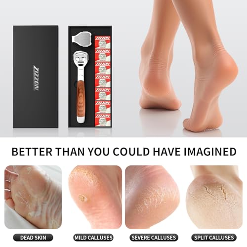 Foot Care Pedicure Callus Shaver Hard Skin Remover Wood Handle 70 Blades | Professional callus remover for hard skin, wood handle grip, includes 70 replacement blades for long-lasting pedicure care.