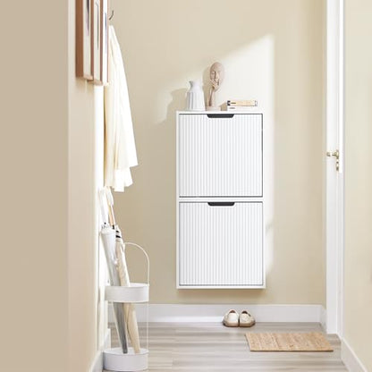 SoBuy Wall Mounted Slim Shoe Cabinet for Entryway, Narrow Shoe Rack Cabinet with 2 Flip Drawers, FSR204 (White) - color: White, size: Wall Mounted