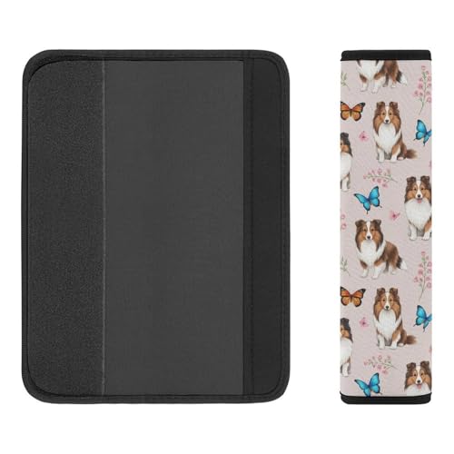 Soft Padded Car Seat Belt Pad for Child, Most Cars, 2 Piece Butterflies Pet Dog Puppy Shetland Sheepdog Seat Belt Cushion Comfortable Driving - color: Pattern 858