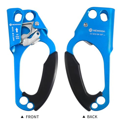 NewDoar UIAA & CE Certified Hand Ascender Rock Climbing Tree Arborist Rappelling Gear Equipment Rope Clamp for 8~13MM Rope - color: Blue-Right