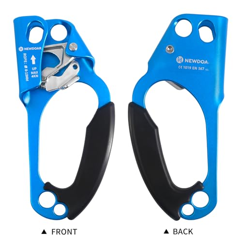 NewDoar UIAA & CE Certified Hand Ascender Rock Climbing Tree Arborist Rappelling Gear Equipment Rope Clamp for 8~13MM Rope - color: Blue-right
