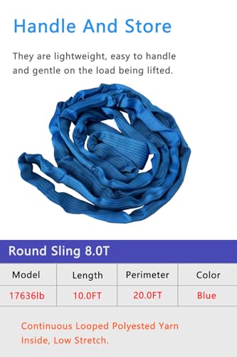 Round Sling 17636lb 10FT Sling Strap Rigging Polyester Endless Lift Sling for Hoist Heavy Duty Objects Heavy Duty Poly Lifting Sling Polyester Endless Round Sling【8T-3M】 - size: 8T-3M