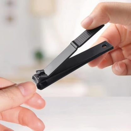 2-Pack Black Stainless Steel Nail Clippers Set, Large & Small Fingernail Clippers with Leather Case for Precision Manicure, Travel & Home Use