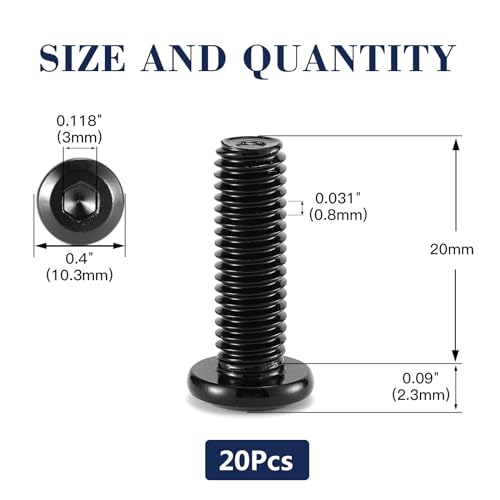 M5 x 20mm 20Pcs Flat Head Hex Socket Cap Screws Bolts, 304 Stainless Steel 18-8, Full Thread, Black Oxide by SG TZH (with Hex Spanner) - size: M5 x 20mm