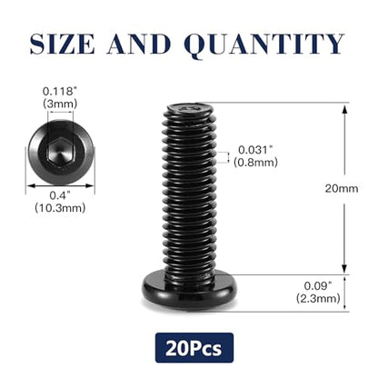 M5 x 20mm 20Pcs Flat Head Hex Socket Cap Screws Bolts, 304 Stainless Steel 18-8, Full Thread, Black Oxide by SG TZH (with Hex Spanner) - size: M5 x 20mm