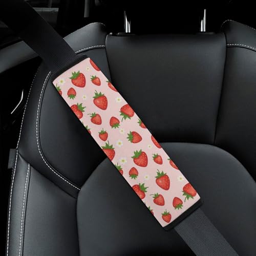 2PCS Strawberry Fruit Pattern Cute Pink Car Seat Straps Shoulder Pads Soft Padded Seat Belt Cushion for Adult Use, Car Seats Pushchair Strollers High Chair Pushchair, Anti-Slip Pad - color: Pattern 413
