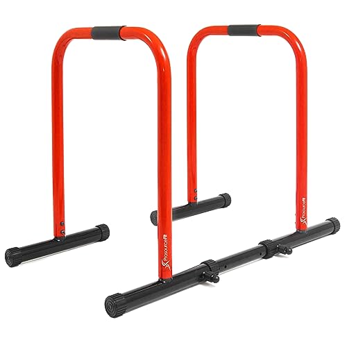 ProsourceFit Dip Stand Station, Heavy Duty Ultimate Body Press Bar with Safety Connector for Tricep Dips - color: Red, style: Lite